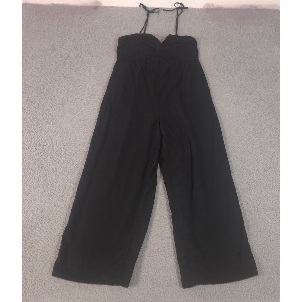 Old Navy Jumpsuit Womens L Black Tie-Shoulder Cropped Twist-Front Linen Blend